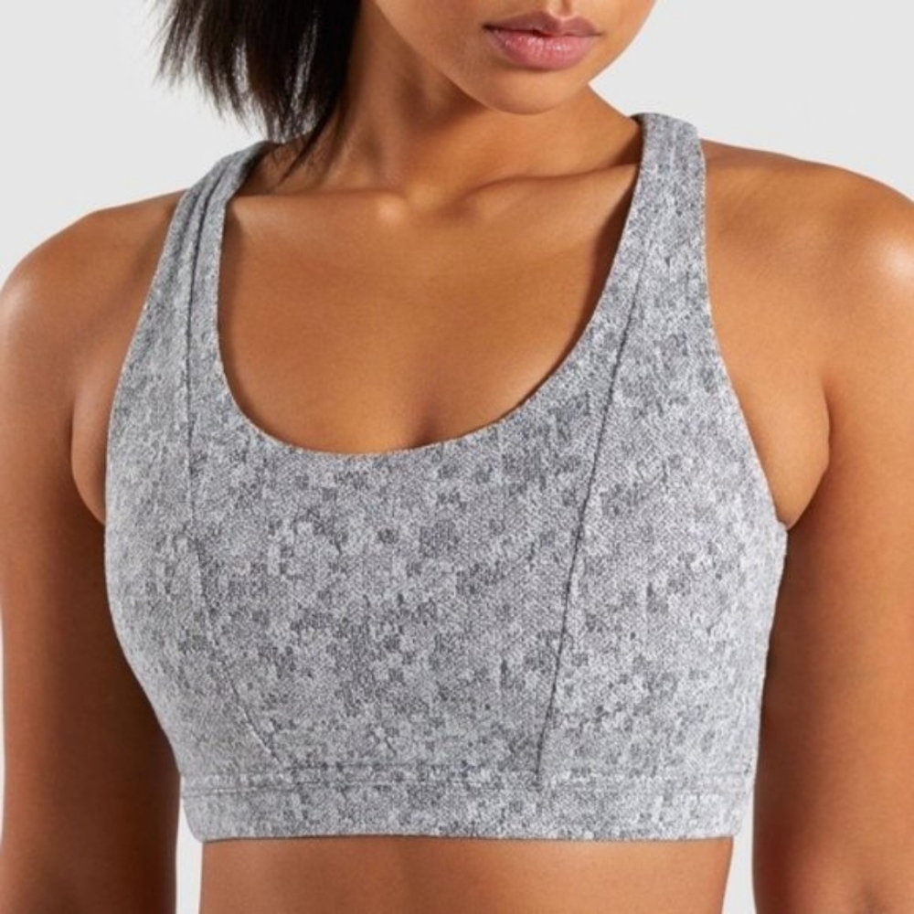 Gymshark Fleur Texture Sports Bra Grey Marl